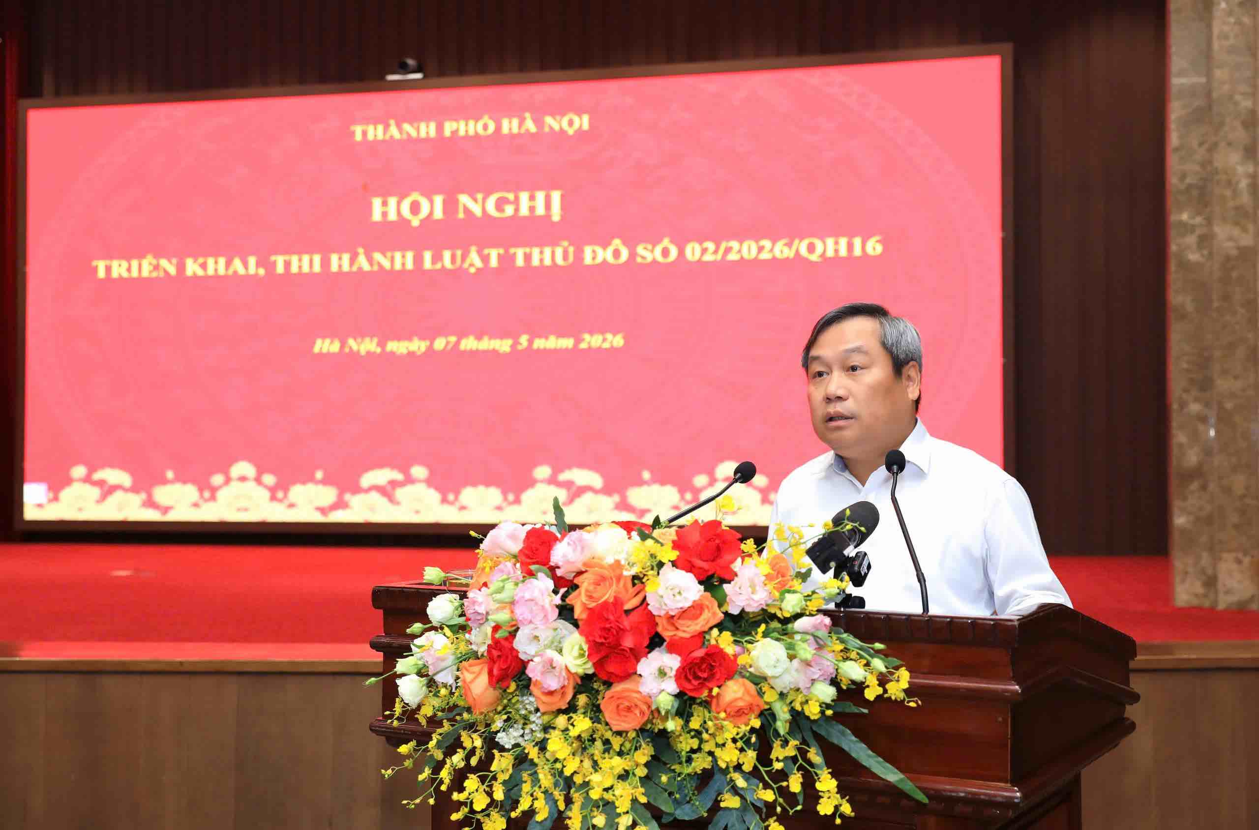 Chairman of Hanoi People's Committee Vu Dai Thang speaks at the conference. Photo: Pham Linh