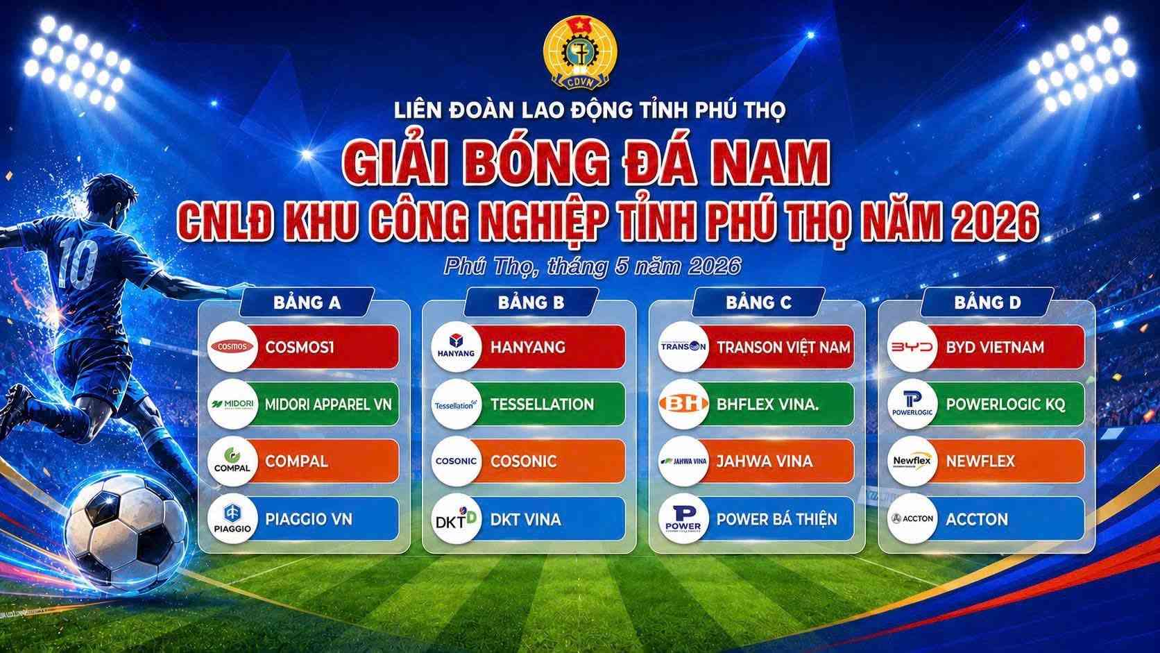 16 đội góp mặt trong vòng chung kết. Ảnh: LĐLĐ tỉnh Phú Thọ