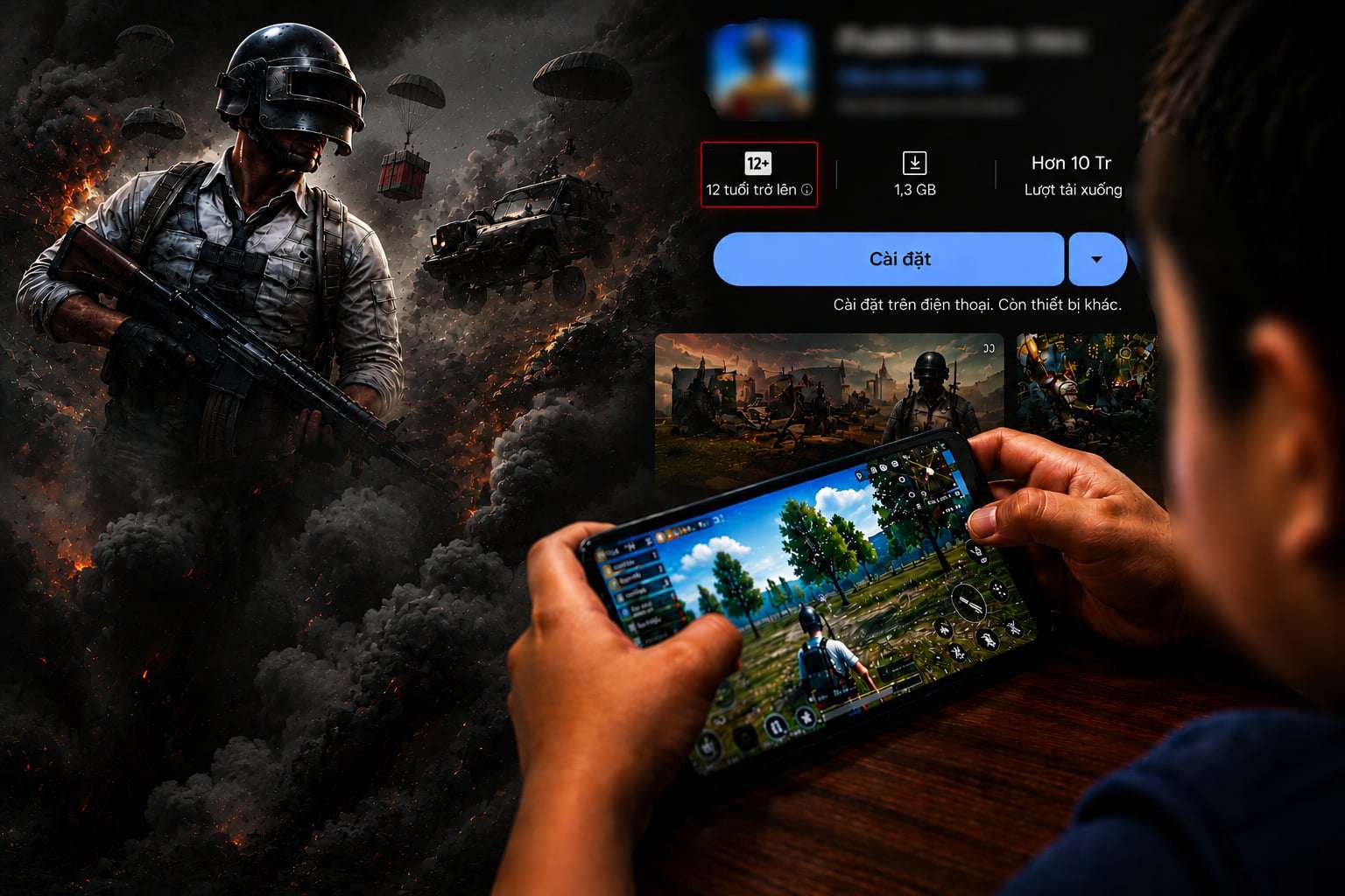 The shooting game is licensed 18+ but classified on Google Play as 12+, easily accessible to children. Photo: PV Group
