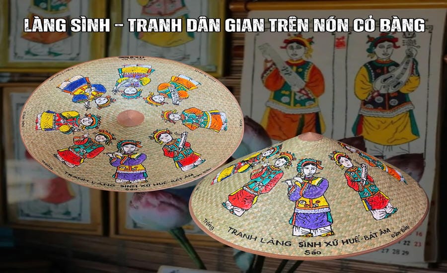 Bộ sưu tập từ cỏ bàng xứ Huế với họa tiết tranh dân gian Làng Sình, Trống Đồng. Ảnh: Nhân vật cung cấp