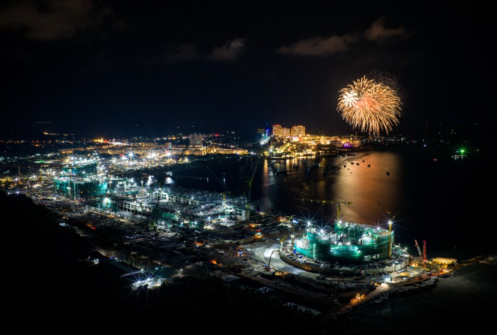 Phu Quoc is brightly lit with construction lights on the APEC mega-construction site. Photo: Sun Group