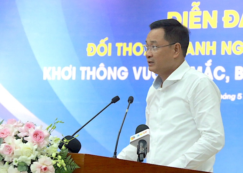 Bí thư Thành ủy Đà Nẵng Lê Ngọc Quang tại Diễn đàn đối thoại doanh nghiệp năm 2026. Ảnh: Anh Việt