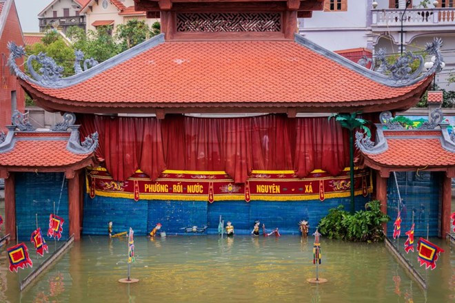 Thủy đình nơi diễn ra những màn trình diễn rối nước Nguyên Xá. Ảnh: UBND xã Đông Hưng