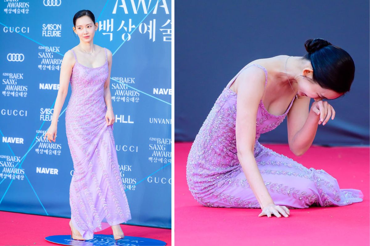 Shin Hyun Bin ngã 2 lần trên sóng trực tiếp. Ảnh: Lotte
