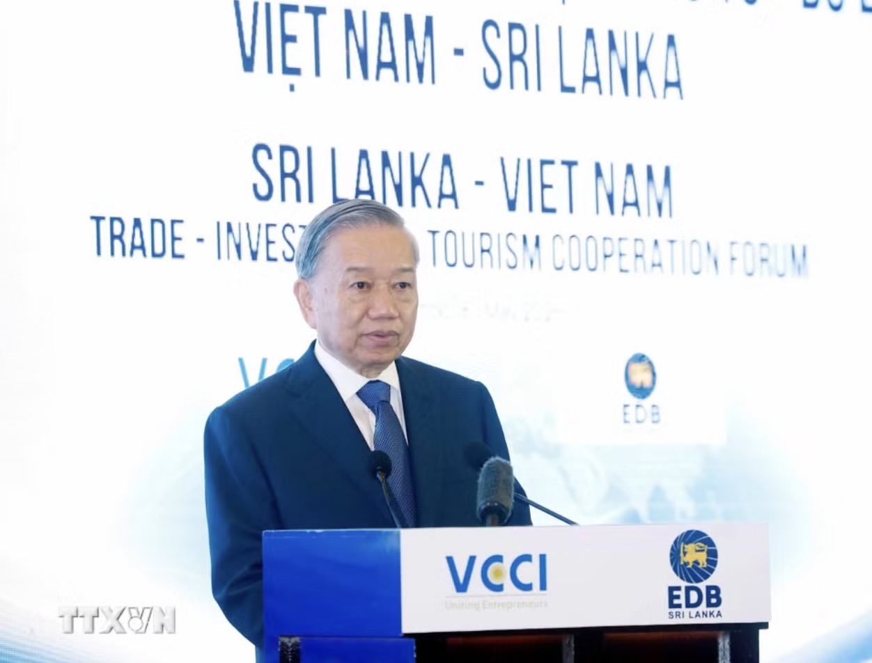 General Secretary and President To Lam speaks at the Vietnam - Sri Lanka Trade, Investment and Tourism Cooperation Forum. Photo: VNA
