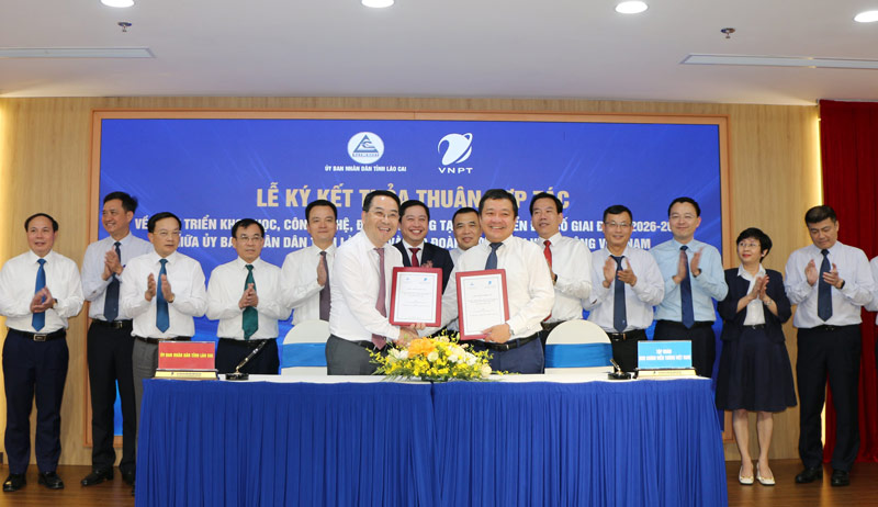 Lào Cai và Tập đoàn VNPT đã ký kết thỏa thuận hợp tác phát triển khoa học, công nghệ giai đoạn 2026-2030. Ảnh: Thanh Thủy