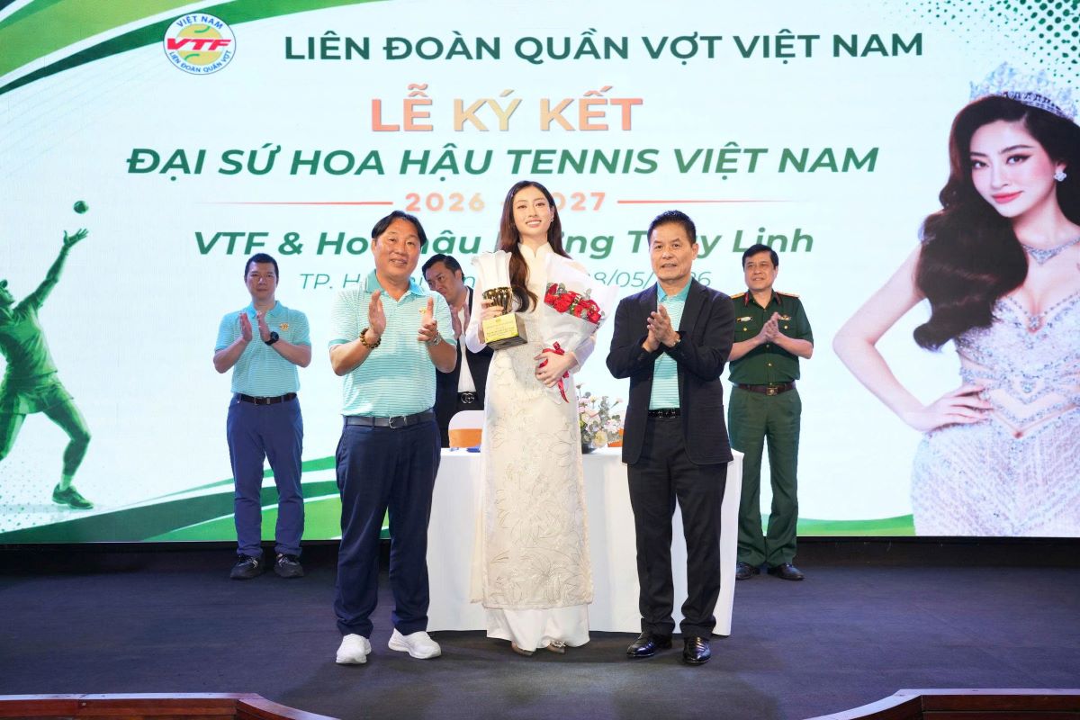 Miss Luong Thuy Linh becomes Vietnamese tennis ambassador in the near future. Photo: VTF
