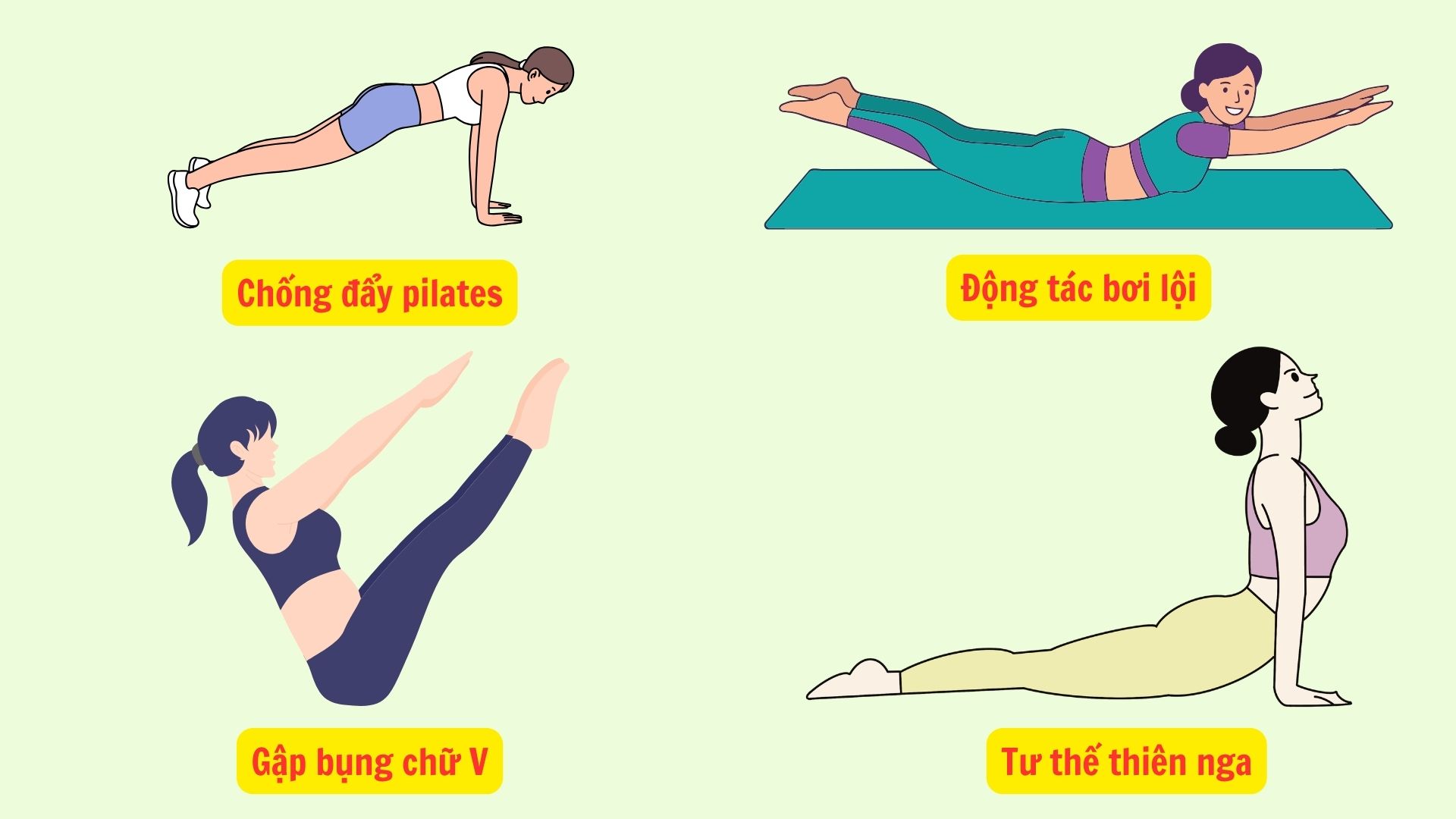 Bạn có thể tham khảo những bài tập này tại nhà để giúp giảm cân, đốt mỡ thừa hiệu quả. Đồ họa: Minh Châu