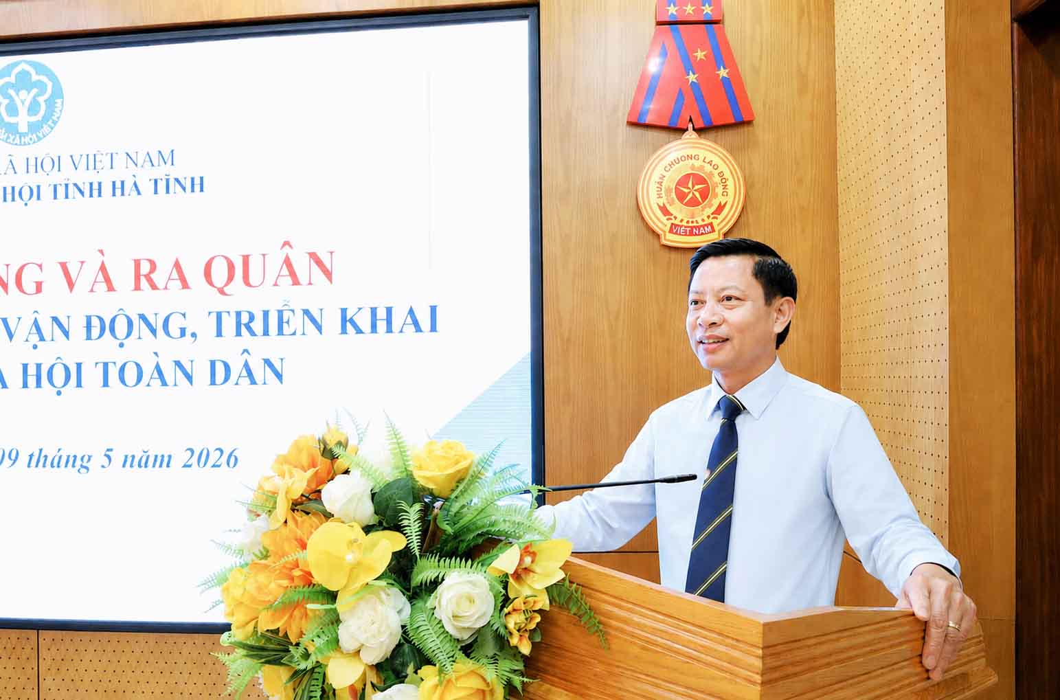 Ông Nguyễn Văn Đồng - Giám đốc BHXH tỉnh Hà Tĩnh phát biểu. Ảnh: Như Hoa