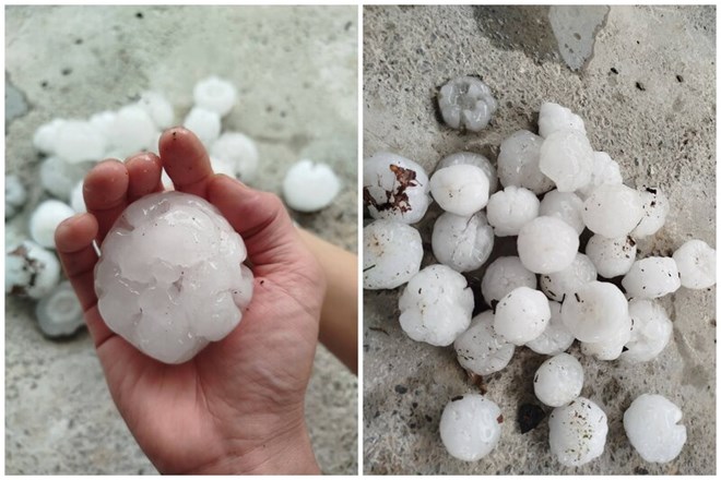 Ice rain with a particle size equivalent to a tennis ball occurred in Yen Son commune, Phu Tho province on the evening of May 2. Photo: People provided