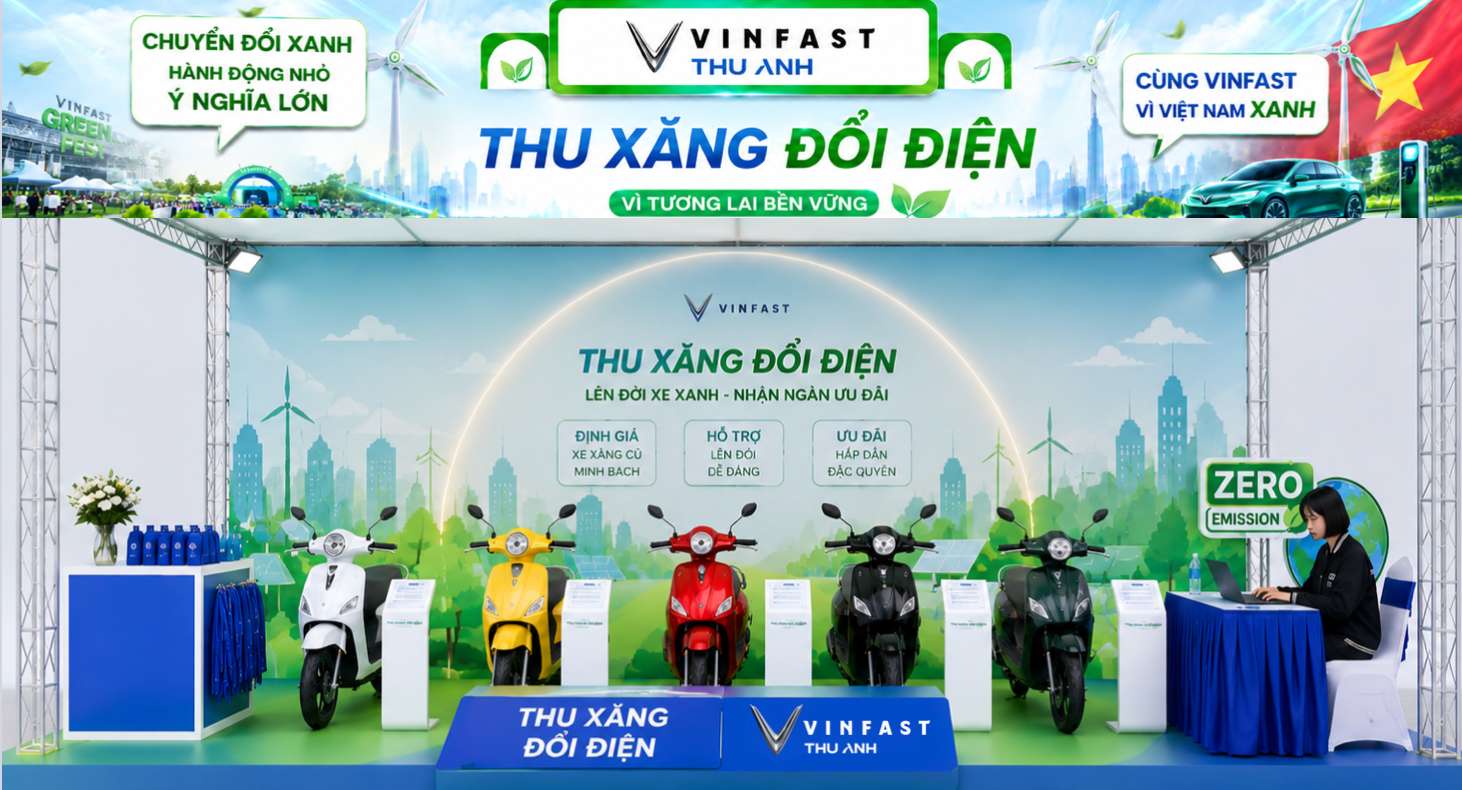 Điểm nhấn của Ngày Chuyển đổi xanh 2026 là hoạt động trưng bày, trải nghiệm xe điện và chương trình “Thu xăng đổi điện”. Ảnh: VinFast Thu Anh
