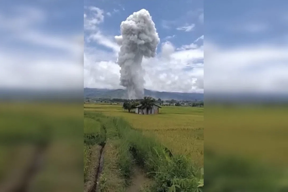 The scene of a major explosion in Myanmar. Photo cut from scene video