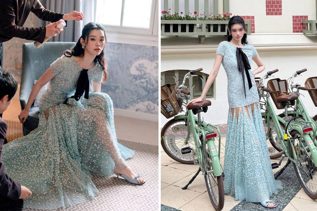 Diện mạo cô dâu Hề Mộng Dao trong bữa tiệc trước hôn lễ. Ảnh: Xinhua