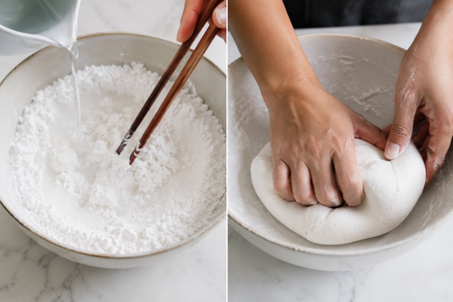 Bột năng được nhào dẻo mịn trước khi tạo hình bánh. Ảnh: Thùy Linh.
