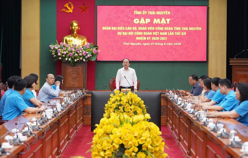 Gặp mặt đoàn đại biểu tỉnh Thái Nguyên dự Đại hội XIV Công đoàn Việt Nam. Ảnh: Công đoàn Thái Nguyên