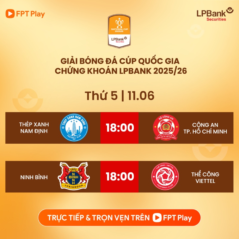 Lịch thi đấu bán kết Cúp Quốc gia 2025-2026. Ảnh: FPT Play