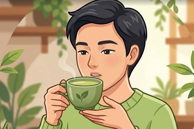 Drinking green tea provides catechin, an antioxidant that can support blood vessel function and reduce fatigue. Graphic photo: Huong Son