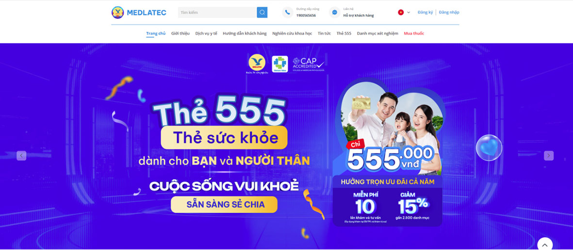 Giao diện website chính thức của MEDLATEC. Ảnh: MEDLATEC