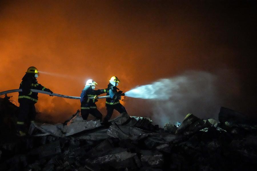 Rescue forces working at the scene after the explosion at a fireworks factory in Hunan province, central China in May 2026. Photo: Xinhua
