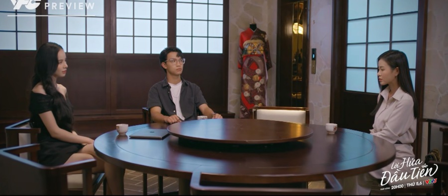 Vi Minh, Quang Lee và Linh Anh tìm cách chống lại Thanh Hương trong tập 18 phim “Lời hứa đầu tiên“. Ảnh: VFC. 