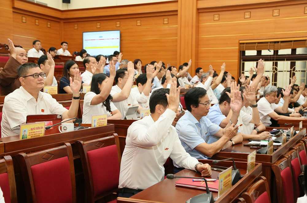 Các đại biểu biểu quyết thông qua các nghị quyết tại Kỳ họp.  