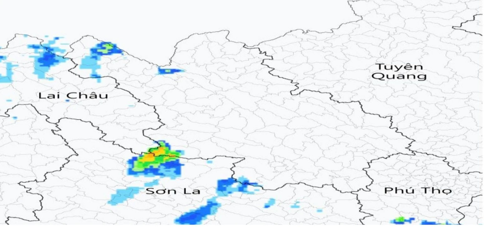 Ảnh radar thời tiết tỉnh Lào Cai tối 12.6. Nguồn: Trung tâm Mạng lưới KTTV Quốc gia