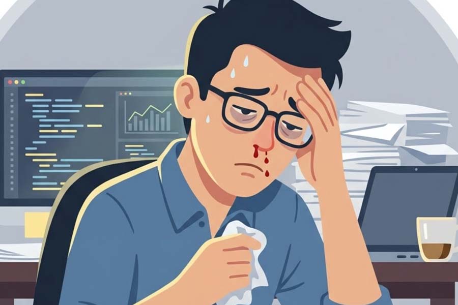 Prolonged stress can increase the risk of nosebleeds. Graphics: Thien Nhan