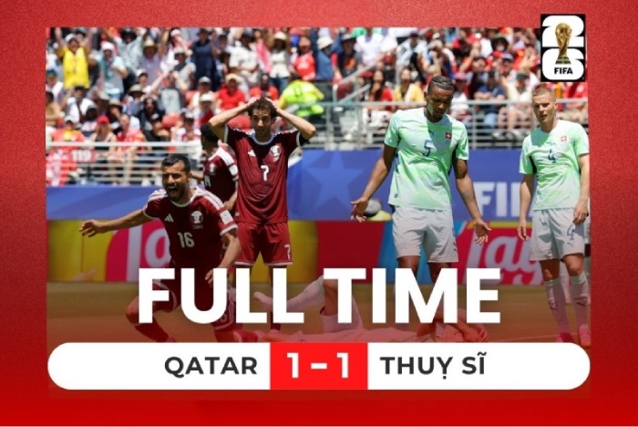Qatar hòa Thuỵ Sĩ tại World Cup 2026. Đồ họa: Lê Vinh