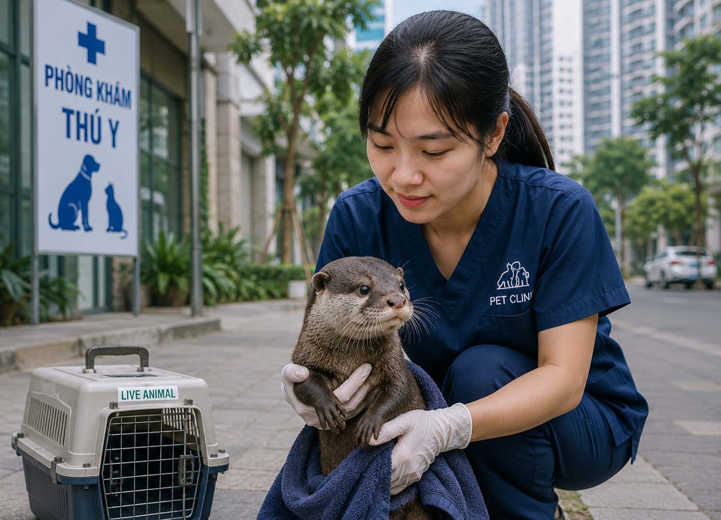 Clinic staff discovered rare otters and immediately handed them over to functional agencies. Illustrative photo: Huu Long