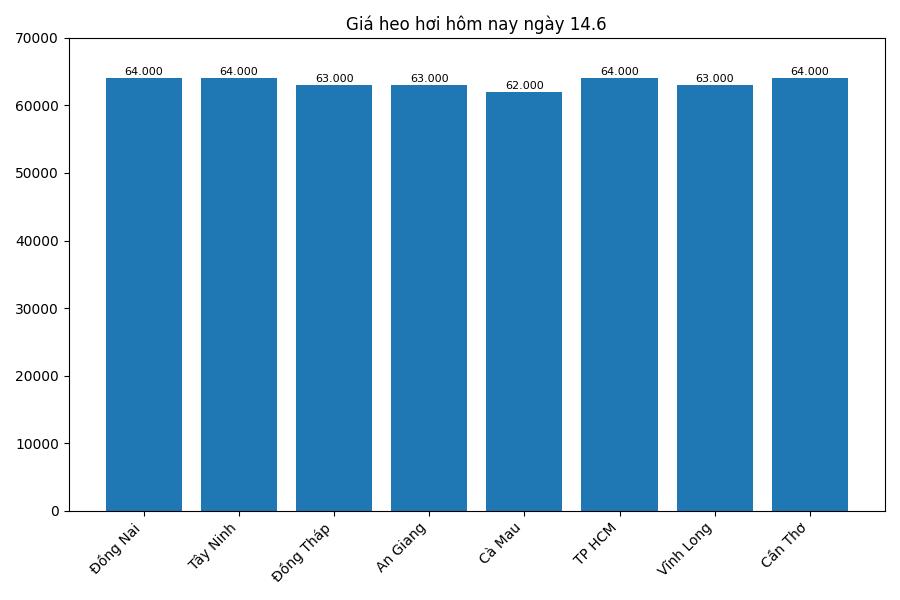 Giá heo hơi hôm nay 14.6 tại khu vực miền Nam. Đồ họa: Thùy Linh