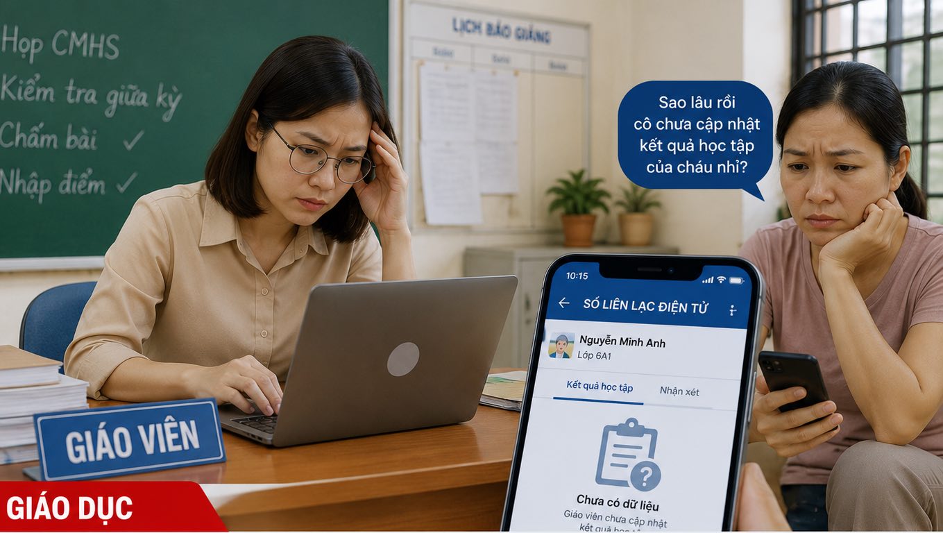 Parents reflect on the situation that teachers are slow to update academic results on the electronic contact book. Graphic photo: Huu Long