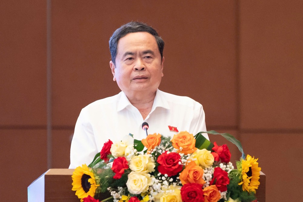 Politburo Member, National Assembly Chairman Tran Thanh Man speaks at a meeting to celebrate the 101st anniversary of the Vietnamese Revolutionary Press Day (June 21, 1925 - June 21, 2026). Photo: Pham Thang