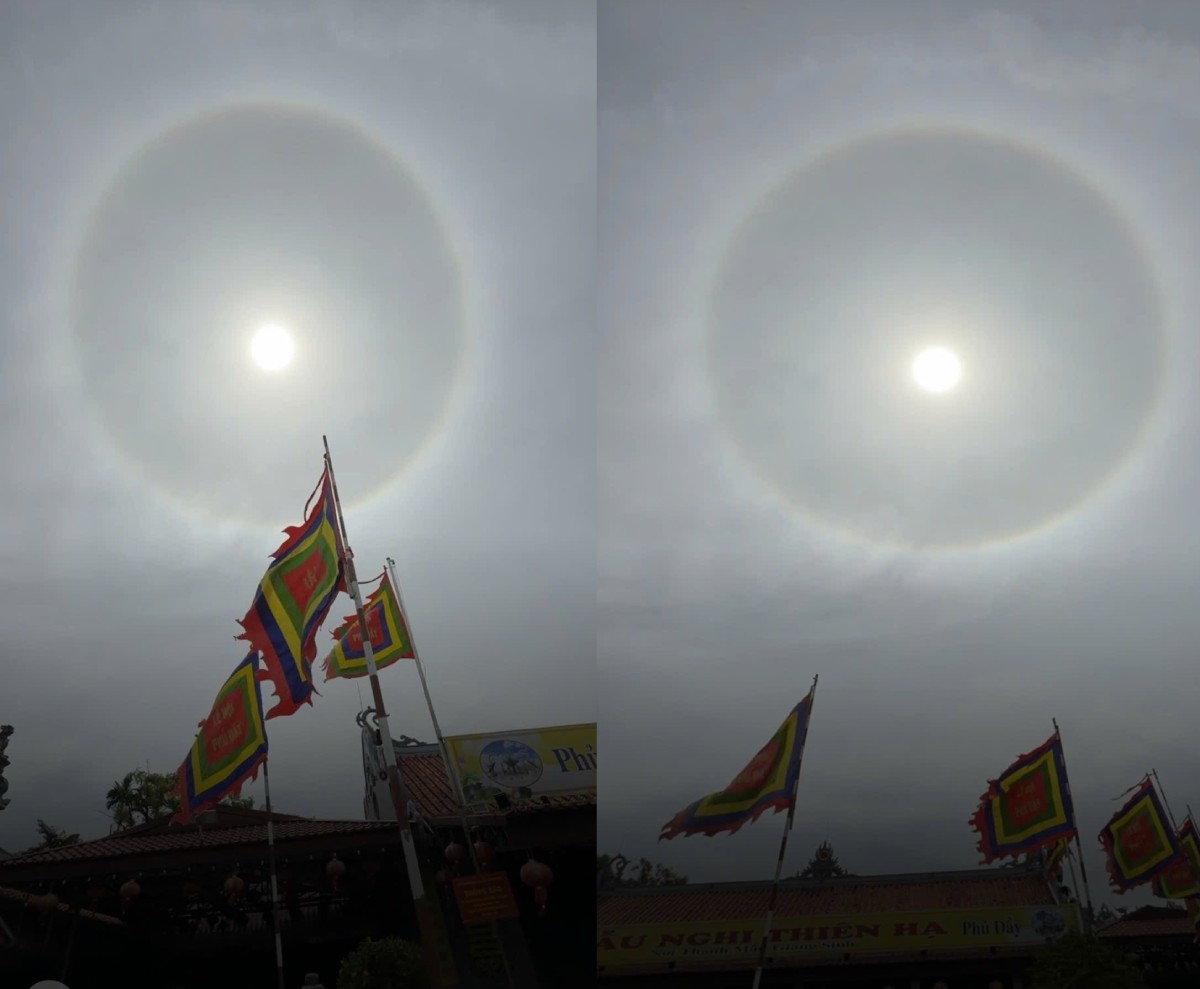 Gros plan sur l'aura autour du soleil, angle de vue dans la région de la commune de Vụ Bản, province de Ninh Bình. Photo: Capture d'écran du clip
