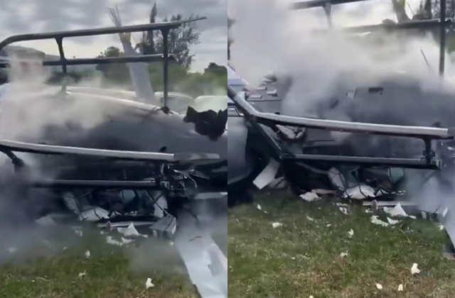 Images from the helicopter accident that killed the American singer. Photo cut from video