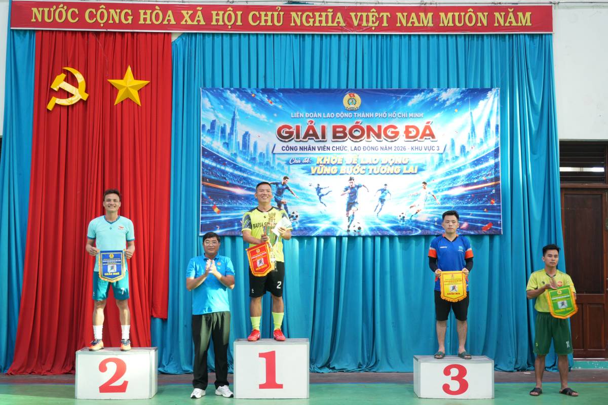 The Trade Union awarded prizes to teams with high achievements in the Ho Chi Minh City Workers, Civil Servants and Laborers Football Tournament Region 3. Photo: Thanh An