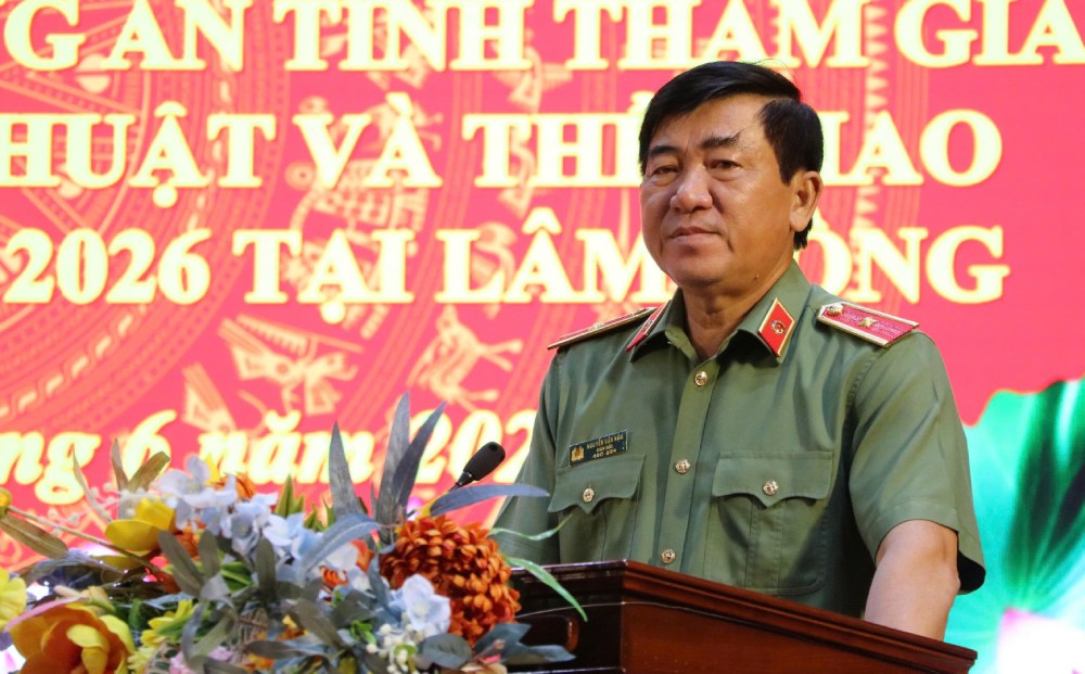 Thiếu tướng Nguyễn Văn Hận – Giám đốc Công an tỉnh An Giang phát biểu. Ảnh: Tiến Dũng