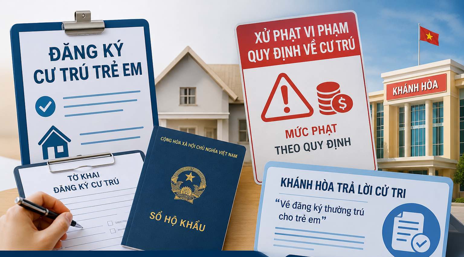 Voters in Khanh Hoa are concerned about being administratively sanctioned for late registration of residence for their children. Graphics: Huu Long