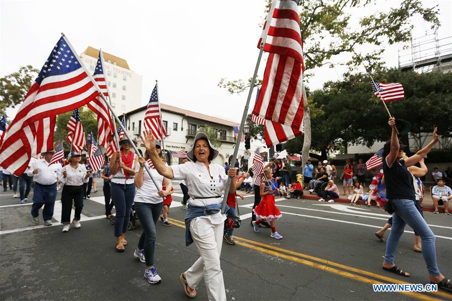 People participate in a parade celebrating US Independence Day in Santa Barbara, California, July 4, 2019. Photo: Xinhua