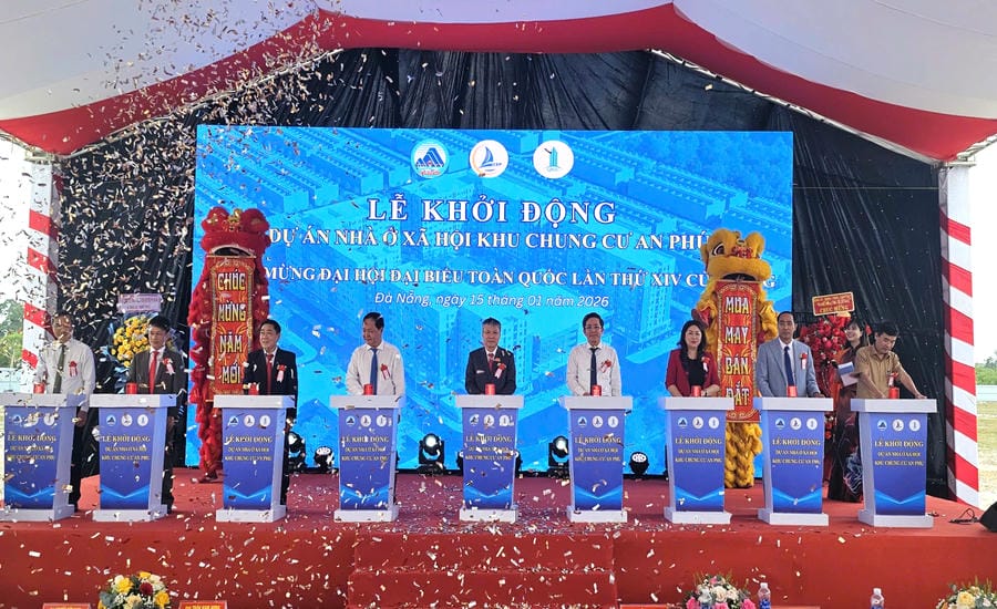 An Phu apartment complex in An Phu New Urban Area, Quang Phu ward started construction in early 2026, expected to provide 700 apartments for low-income people in the southern area of Da Nang. Photo: Hoang Bin