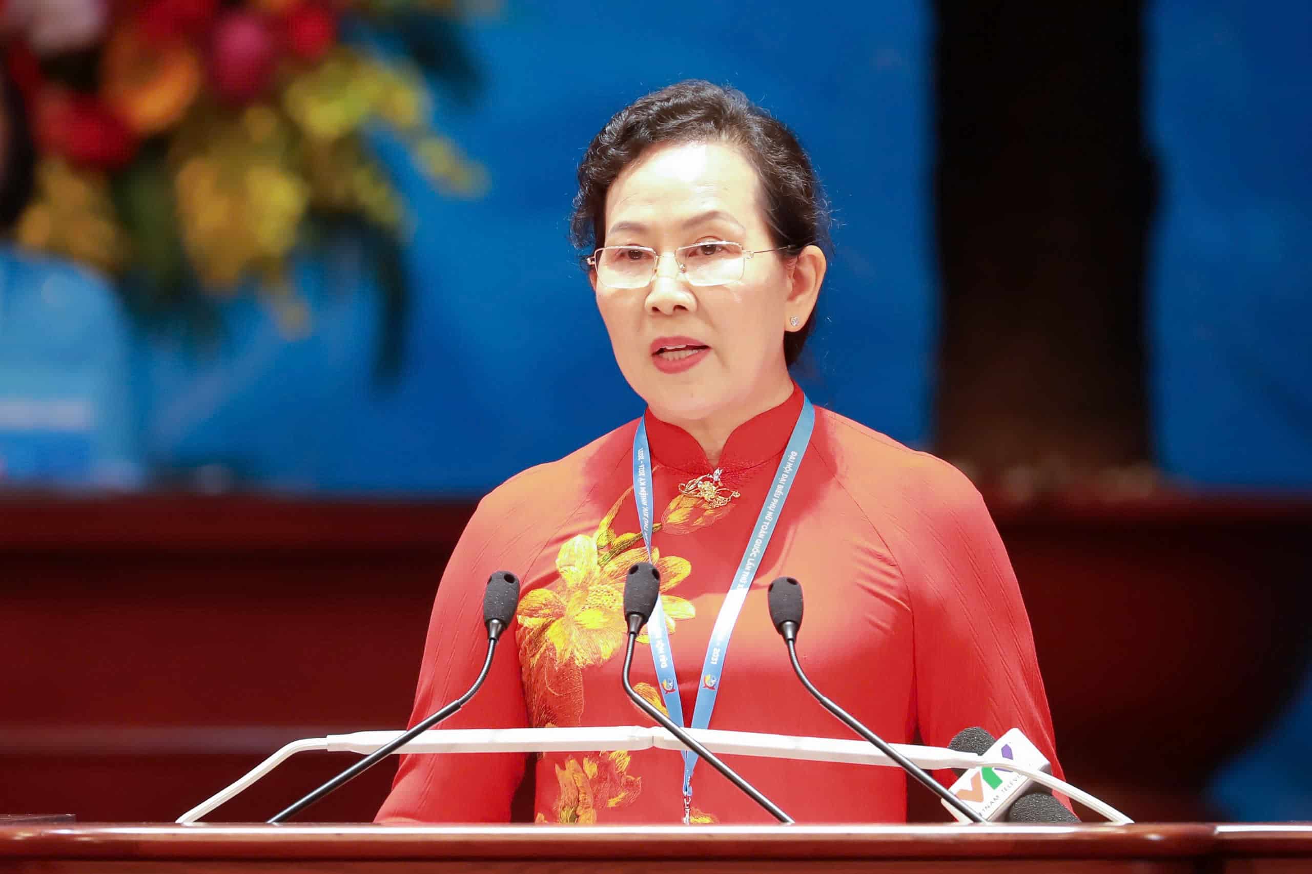 Chủ tịch Hội Liên hiệp Phụ nữ Việt Nam Lê Thị Thủy phát biểu khai mạc. Ảnh: Hữu Chánh.