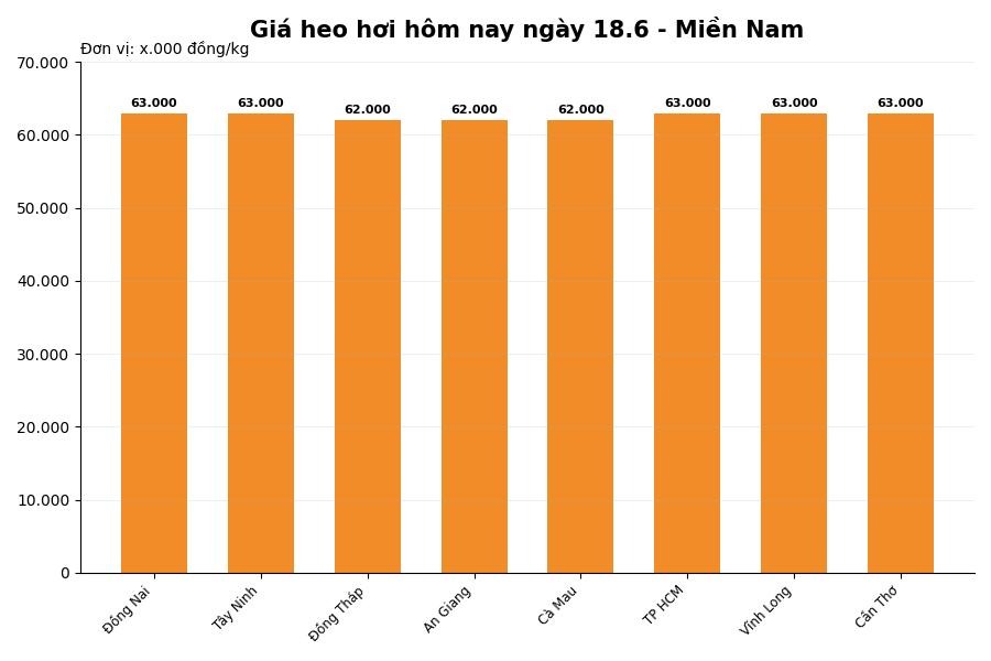 Giá heo hơi hôm nay tại khu vực miền Nam. Đồ họa: Thùy Linh