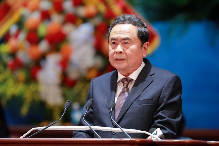 Politburo Member, National Assembly Chairman Tran Thanh Man speaks at the 14th National Congress of Women, term 2026 - 2031. Photo: Huu Chanh