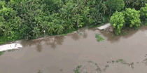 The serious landslide point on the Mang River dyke line is about 70m long. Photo: Hoang Loc