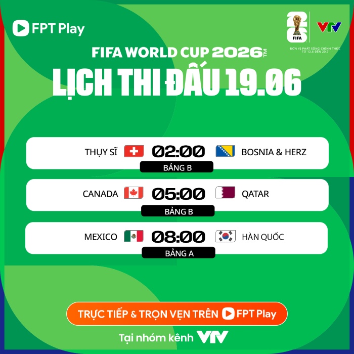 Lịch thi đấu World Cup 2026 ngày 19.6. Ảnh: FPT Play