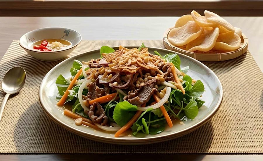 Pennywort and beef salad has a harmonious sweet and sour flavor, stimulating the taste buds in the summer days. Graphics: Minh Vu