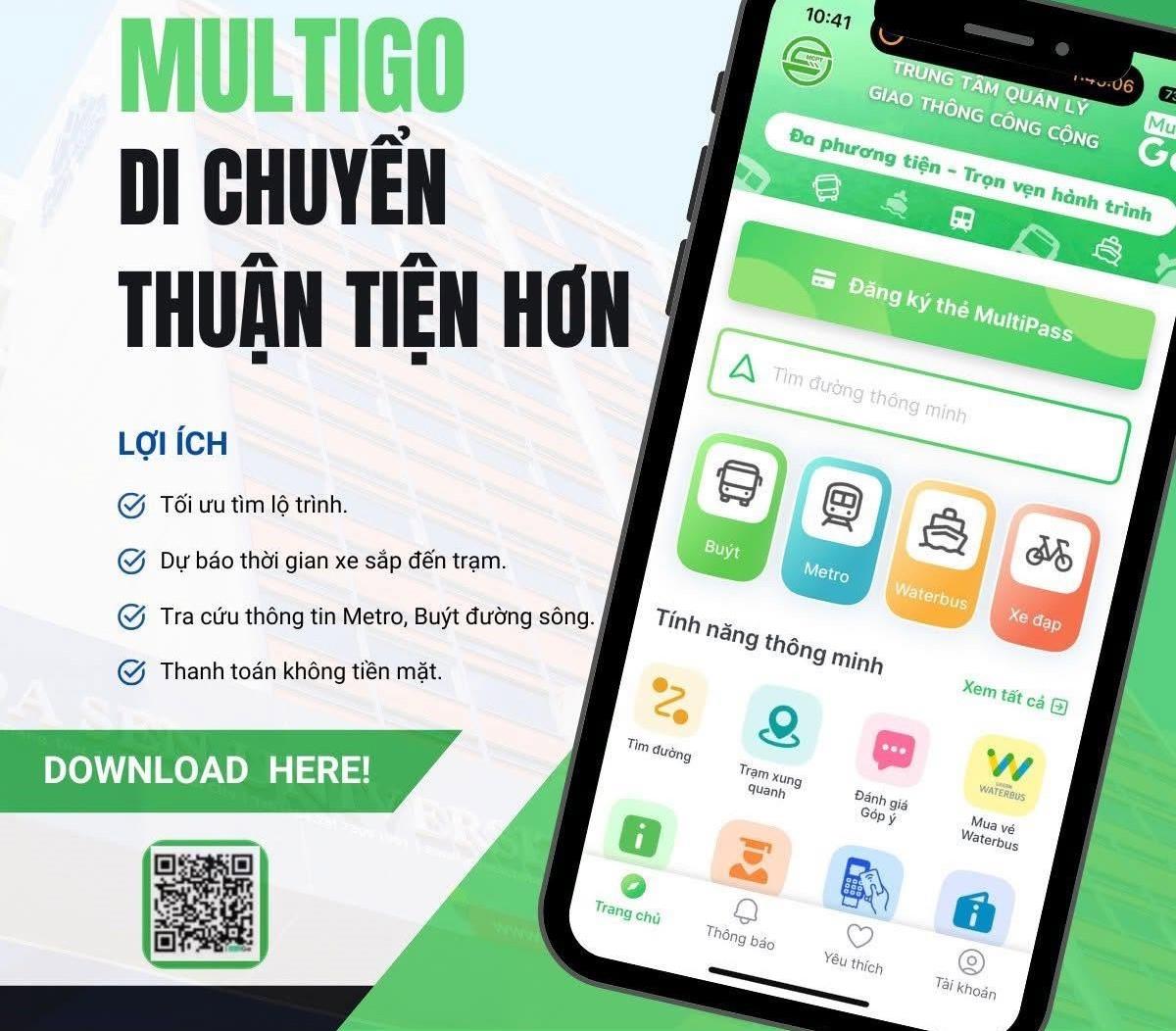 Người dân TPHCM có thể tra cứu lộ trình xe buýt và metro qua ứng dụng MultiGo.  Ảnh: Trung tâm Quản lý giao thông công cộng TPHCM