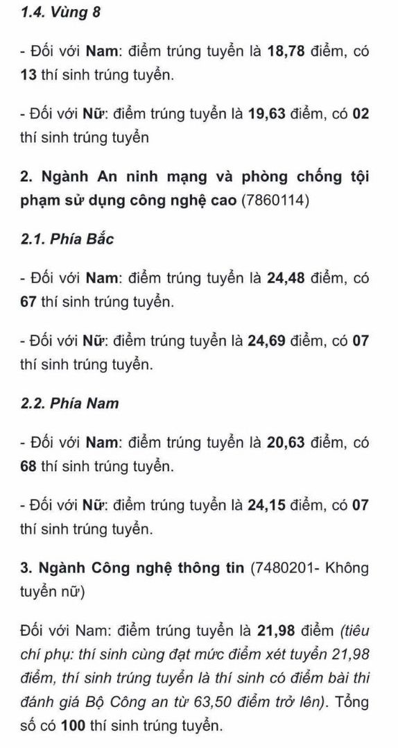 Điểm chuẩn năm 2025 của Học viện An ninh nhân dân. Ảnh: Học viện An ninh nhân dân