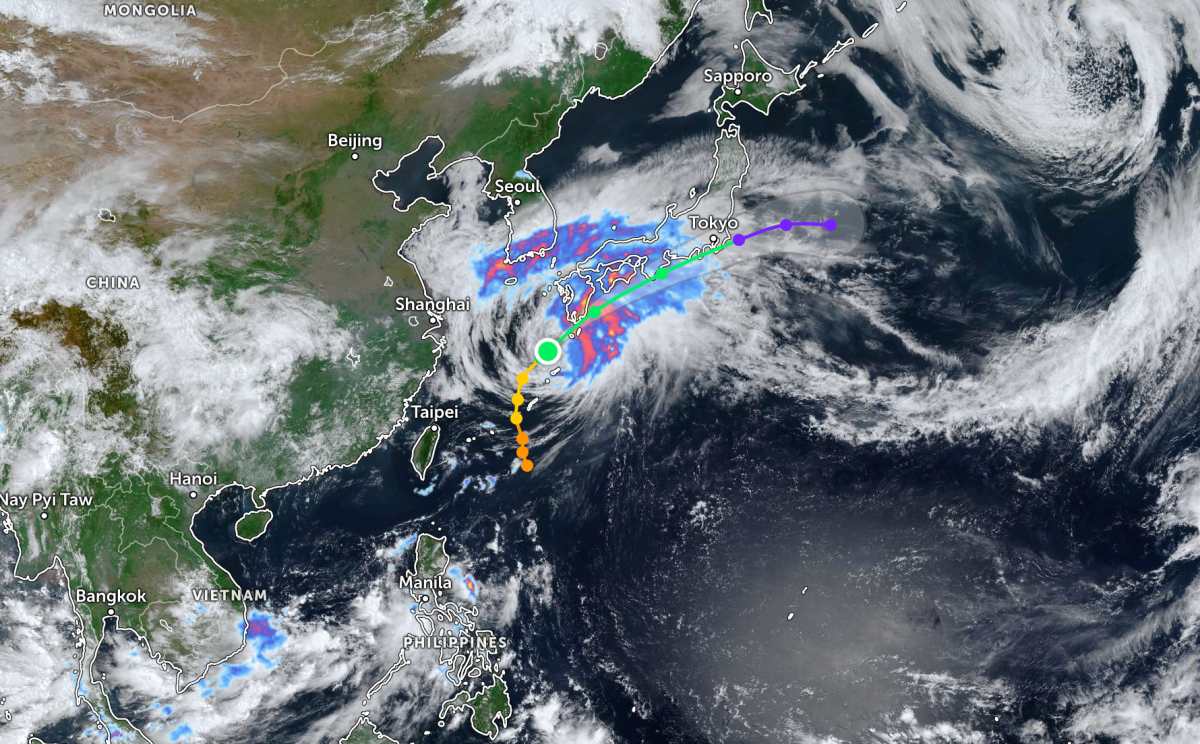 Cập nhật hướng đi của bão Jangmi trên biển. Ảnh: JTWC