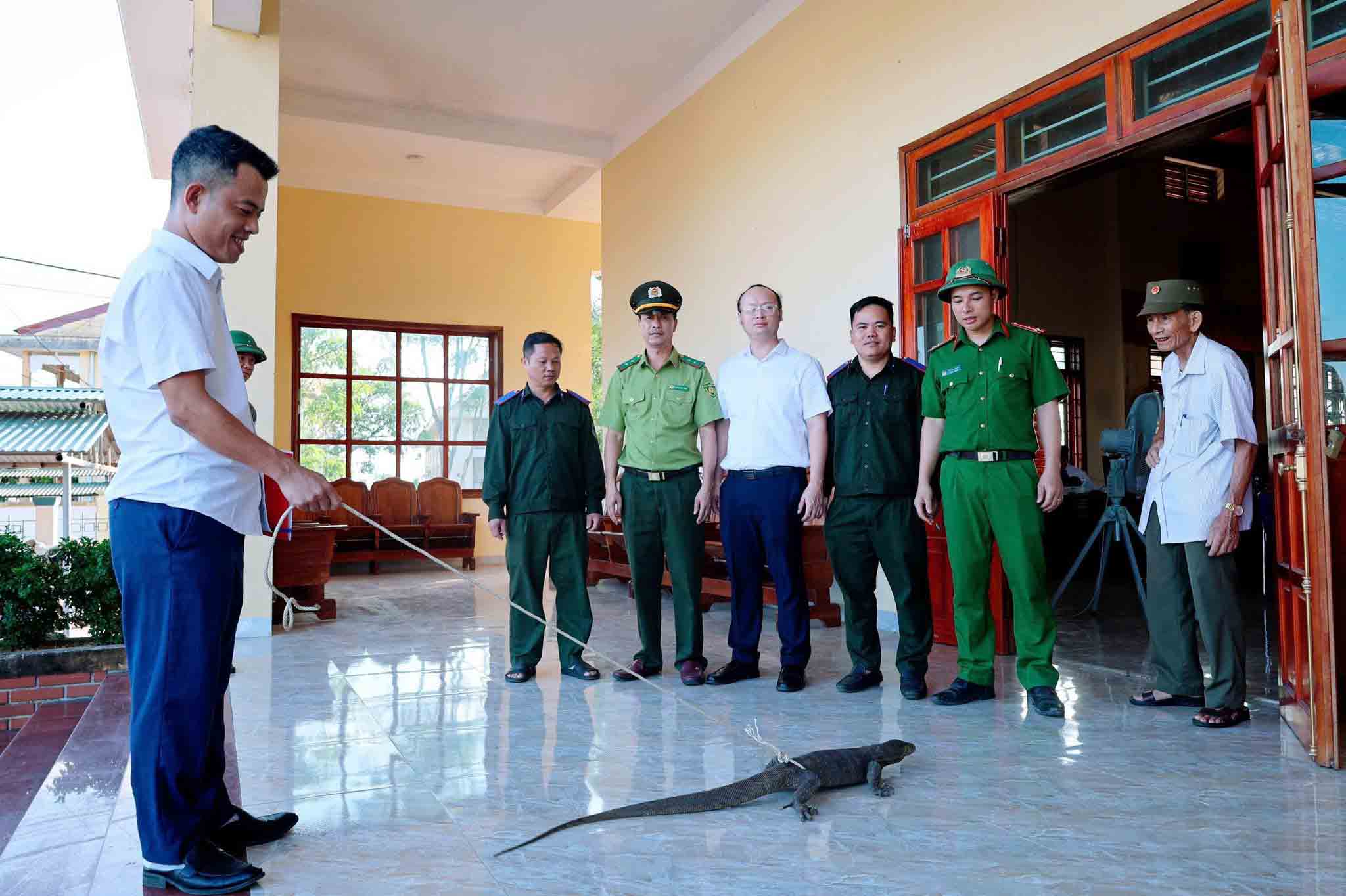 People hand over monitor lizards to functional agencies. Photo: Hoang Anh