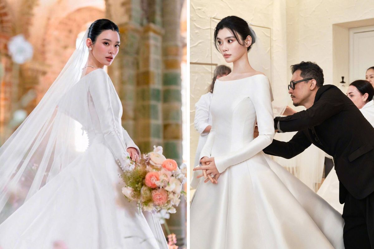 Hề Mộng Dao diện váy cưới may đo cao cấp của Dior. Ảnh: Xinhua